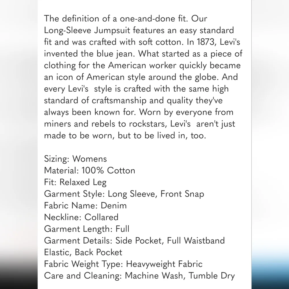 Levi's Long Sleeve Jumpsuit Coveralls - Picture 4 of 4